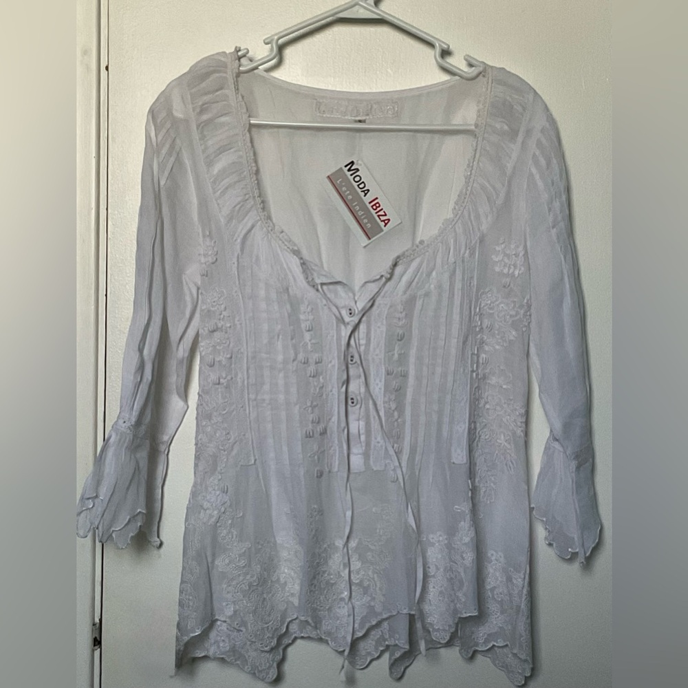 L’ete Indien Long Sleeve White Romantico Blouse